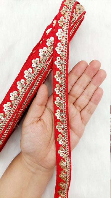 Art Silk Trim with Gold Embroidery and Sequins Indian Sari Border Trim By 3 Yards Decorative Trim Craft Lace